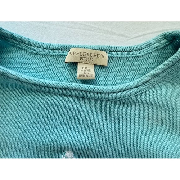 Appleseeds Petites Starfish Sweater Size PXL Turquoise Embroidered Beach Ocean - Picture 3 of 10